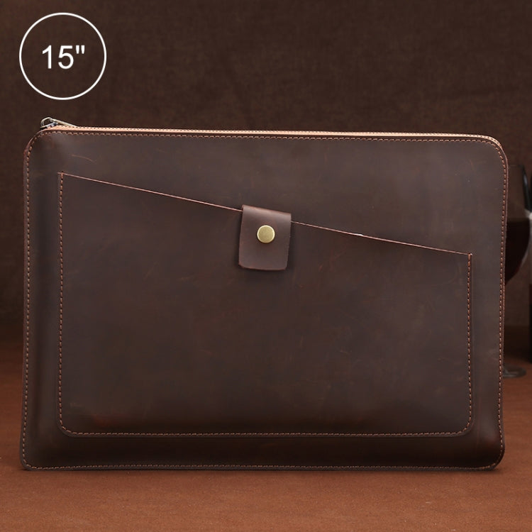 Universal Genuine Leather Business Zipper Laptop Tablet Bag For 15 inch and Below(Coffee) - 15 inch by PMC TechLife | Online Shopping South Africa | PMC TechLife | Buy Now Pay Later Mobicred