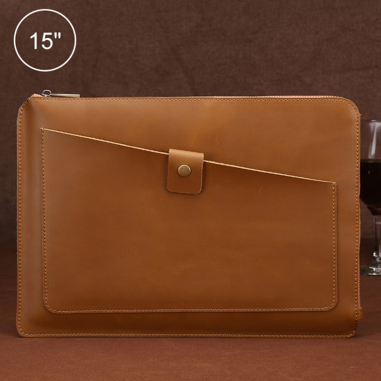 Universal Genuine Leather Business Zipper Laptop Tablet Bag For 15 inch and Below(Yellow) - free shipping - PMC TechLife - Order now!