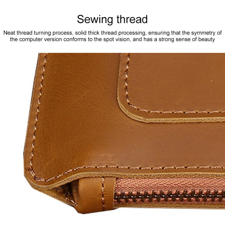 Universal Genuine Leather Business Zipper Laptop Tablet Bag For 15 inch and Below(Green) - 15 inch by PMC TechLife | Online Shopping South Africa | PMC TechLife | Buy Now Pay Later Mobicred