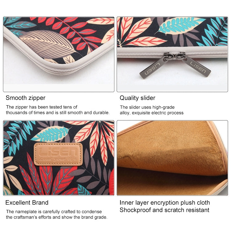 Lisen 11.6 inch Sleeve Case Colorful Leaves Zipper Briefcase Carrying Bag (Grey) - Other by PMC TechLife | Online Shopping South Africa | PMC TechLife | Buy Now Pay Later Mobicred