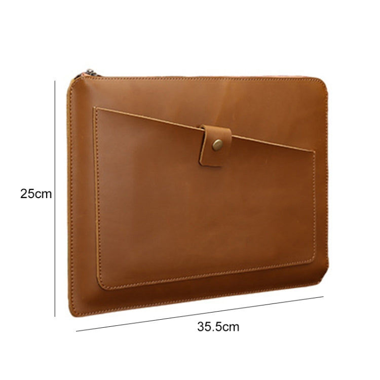 Universal Genuine Leather Business Zipper Laptop Tablet Bag For 12 inch and Below(Coffee) - 12.1 inch by PMC TechLife | Online Shopping South Africa | PMC TechLife | Buy Now Pay Later Mobicred