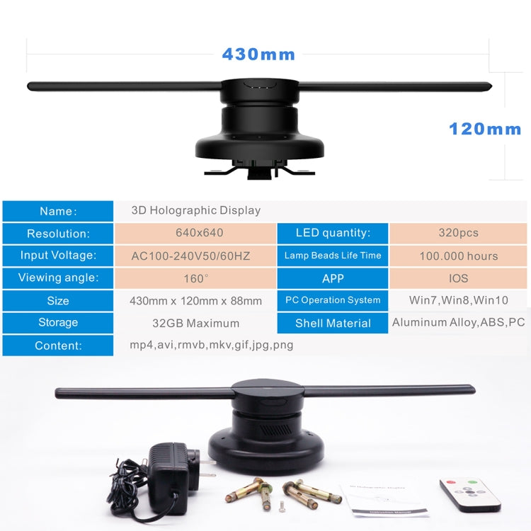 42cm Diameter 3D Holographic Display, WiFi App Control, 640 x 640 Pixels Resolution 320 LEDs Billboard, Support Micro SD Card - Other by PMc TechLife | Online Shopping South Africa | PMc TechLife | Buy Now Pay Later Mobicred