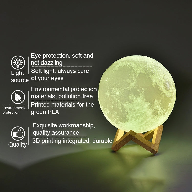 15cm Touch Control 3D Print Moon Lamp, USB Charging White + Yellow Light Color Changing LED Energy-saving Night Light with Wooden Holder Base - Night Lights by PMc TechLife | Online Shopping South Africa | PMc TechLife | Buy Now Pay Later Mobicred