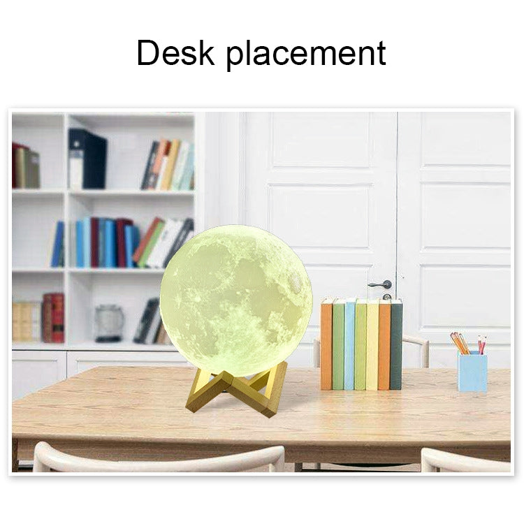 15cm Touch Control 3D Print Moon Lamp, USB Charging White + Yellow Light Color Changing LED Energy-saving Night Light with Wooden Holder Base - Night Lights by PMc TechLife | Online Shopping South Africa | PMc TechLife | Buy Now Pay Later Mobicred