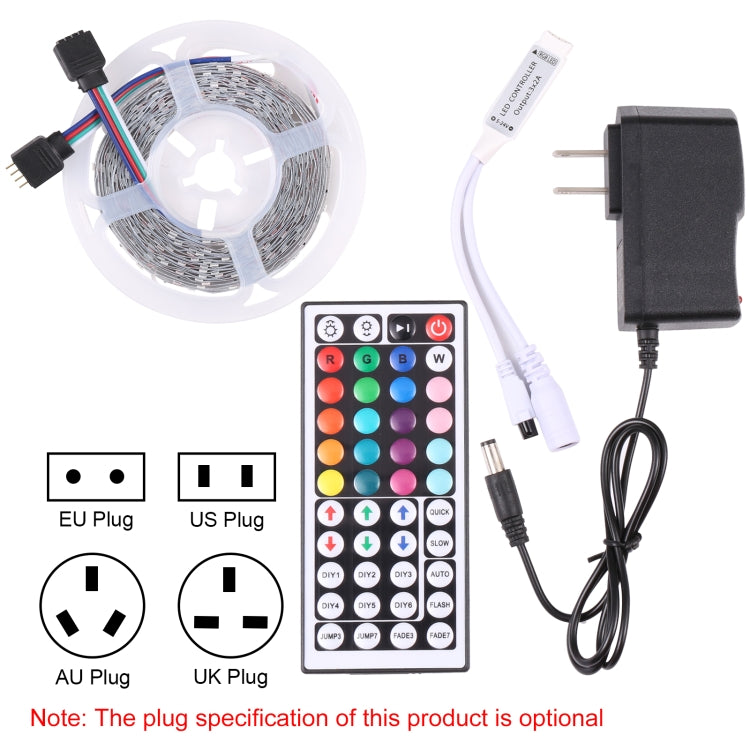Bare Board 2835 SMD RGB LED Rope Light, 60 LED/m, Length: 5m, 12V 2A 100-240V, with 44-key Remote Control (US Plug) - Bare Board Light by PMC TechLife | Online Shopping South Africa | PMC TechLife | Buy Now Pay Later Mobicred