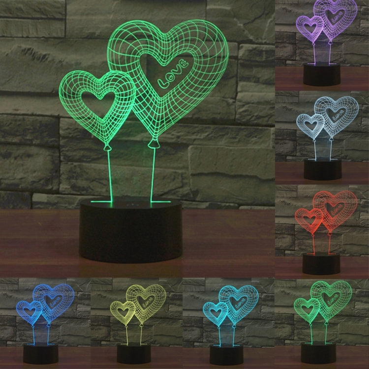 Double Heart Balloon Style 3D Touch Switch Control LED Light , 7 Color Discoloration Creative Visual Stereo Lamp Desk Lamp Night Light - Novelty Lighting by PMC TechLife | Online Shopping South Africa | PMC TechLife | Buy Now Pay Later Mobicred