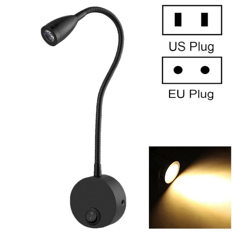 3W Flexible Goose Neck Warm White LED Reading Lamp Light , 160 LM 3000-3200K Wall Mount Light Wall Sconce Lamp, Got the CE / FCC Certification, Goose Neck Length: 30cm, US/EU Plug, Default Delivery US Plug - Wall Lamps by PMc TechLife | Online Shopping South Africa | PMc TechLife | Buy Now Pay Later Mobicred