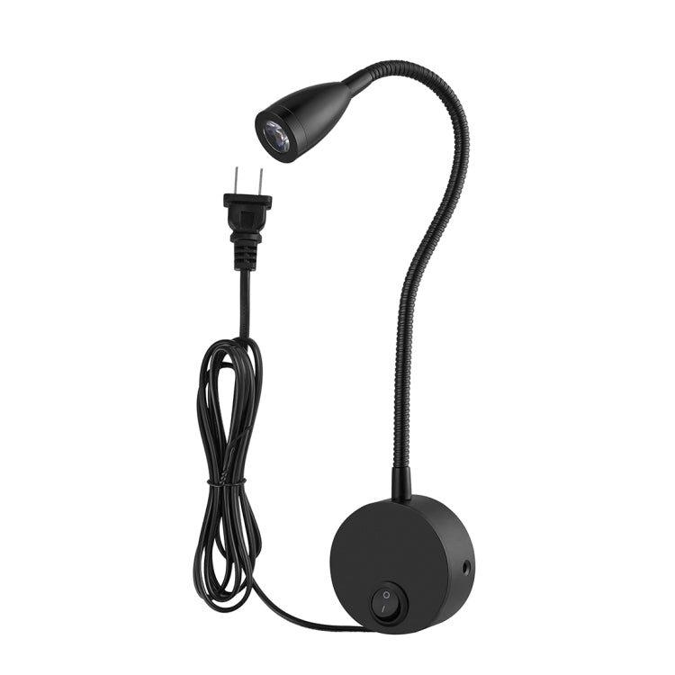 3W Black Shell Flexible Goose Neck White Light LED Reading Lamp Light , 160 LM 3000-3200K Wall Mount Light Wall Sconce Lamp, Got the CE / FCC Certification, Goose Neck Length: 30cm, US/EU Plug, Default Delivery US Plug - Wall Lamps by PMc TechLife | Online Shopping South Africa | PMc TechLife | Buy Now Pay Later Mobicred
