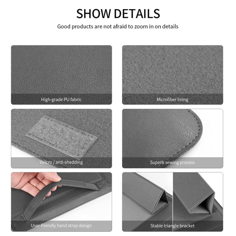 4 in 1 Universal Waterproof PU Leather Laptop Liner Bag with Handle & Stand & Pen Holder + 2 Winders + Mouse Bag + Charger Bag Set for 11/12 inch laptops(Grey) - 10 - 11 inch by PMC TechLife | Online Shopping South Africa | PMC TechLife | Buy Now Pay Later Mobicred