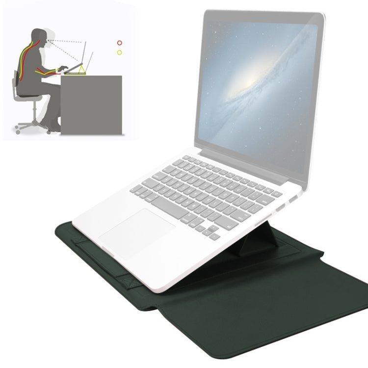 4 in 1 Universal Waterproof PU Leather Laptop Liner Bag with Handle & Stand & Pen Holder + 2 Winders + Mouse Bag + Charger Bag Set for 13  / 14 inch Laptops(Green) - 13.3 inch by PMC TechLife | Online Shopping South Africa | PMC TechLife