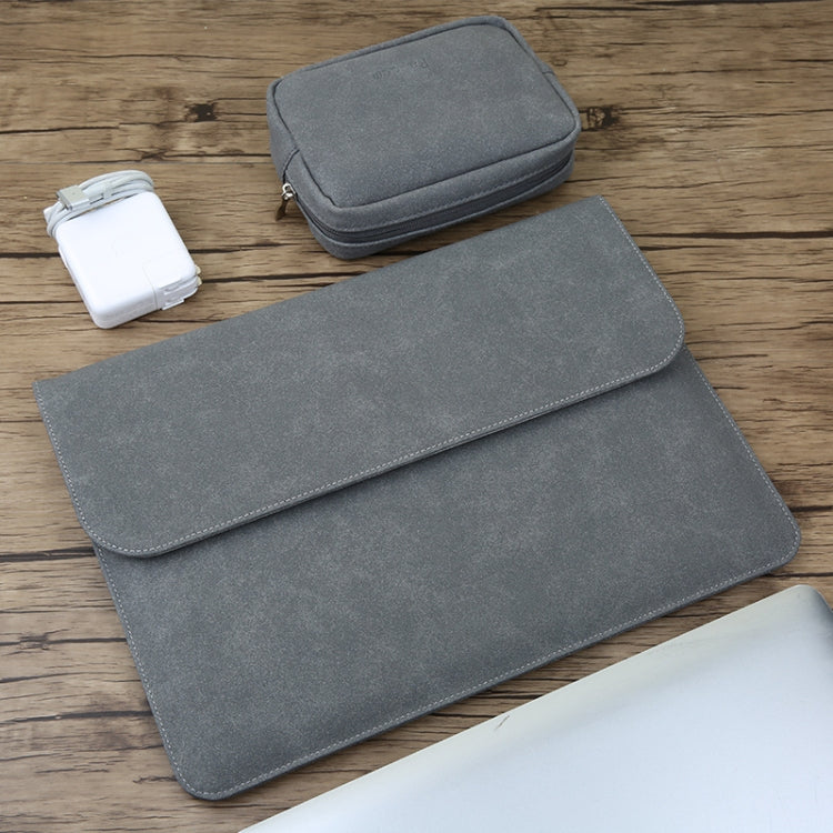 2 in 1 Horizontal Matte Leather Laptop Inner Bag + Power Bag for MacBook 12 inch A1534 (2015 - 2017)(Dark Gray) - Protective Bags by PMC Jewellery | Online Shopping South Africa | PMC Jewellery | Buy Now Pay Later Mobicred