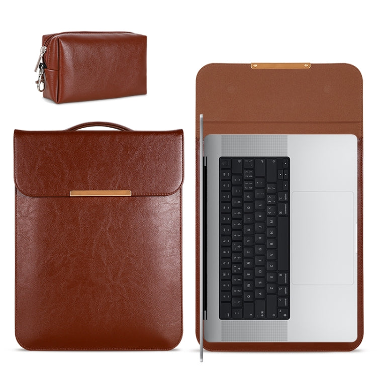 13.3 inch Laptop 2 in 1 PU Leather Sleeve Liner Bag with Mouse Storage Bag(Brown) - 13.3 inch by PMC TechLife | Online Shopping South Africa | PMC TechLife | Buy Now Pay Later Mobicred
