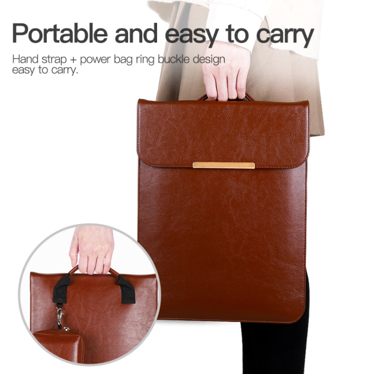 13.3 inch Laptop 2 in 1 PU Leather Sleeve Liner Bag with Mouse Storage Bag(Brown) - 13.3 inch by PMC TechLife | Online Shopping South Africa | PMC TechLife | Buy Now Pay Later Mobicred