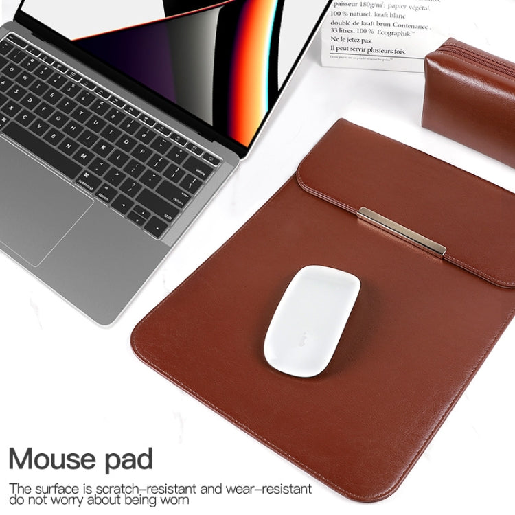13.3 inch Laptop 2 in 1 PU Leather Sleeve Liner Bag with Mouse Storage Bag(Coffee) - 13.3 inch by PMC TechLife | Online Shopping South Africa | PMC TechLife | Buy Now Pay Later Mobicred
