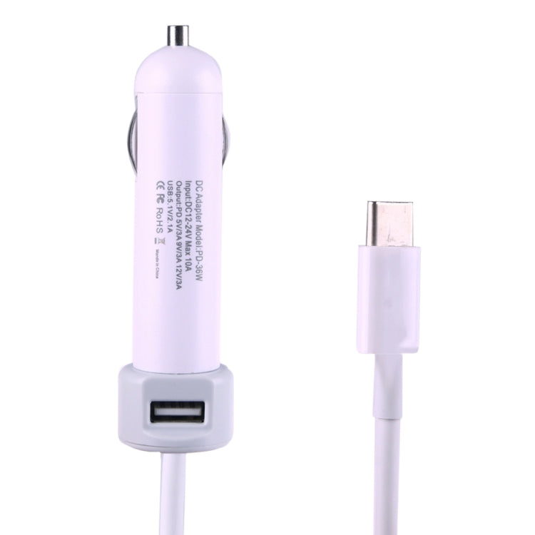 36W 5V 9V 12V 15V 3A DC USB-C / Type-C Car Adapter with 1 USB Port for Apple Macbook A1534, Length: 2m(White) - Cable & Adapter by PMC Jewellery | Online Shopping South Africa | PMC Jewellery | Buy Now Pay Later Mobicred