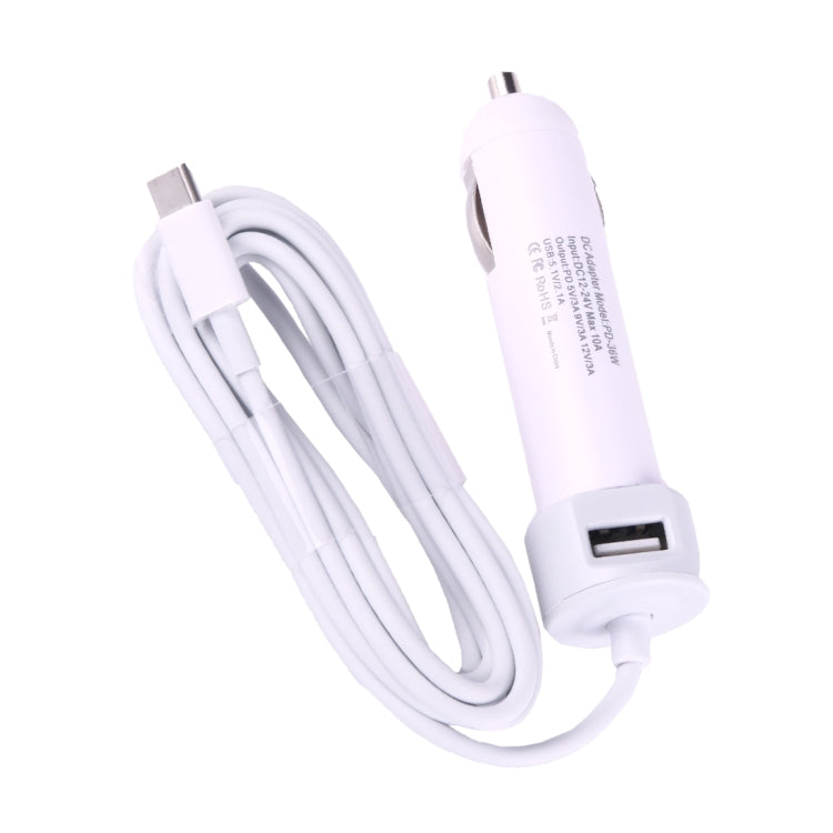 36W 5V 9V 12V 15V 3A DC USB-C / Type-C Car Adapter with 1 USB Port for Apple Macbook A1534, Length: 2m(White) - Cable & Adapter by PMC Jewellery | Online Shopping South Africa | PMC Jewellery | Buy Now Pay Later Mobicred