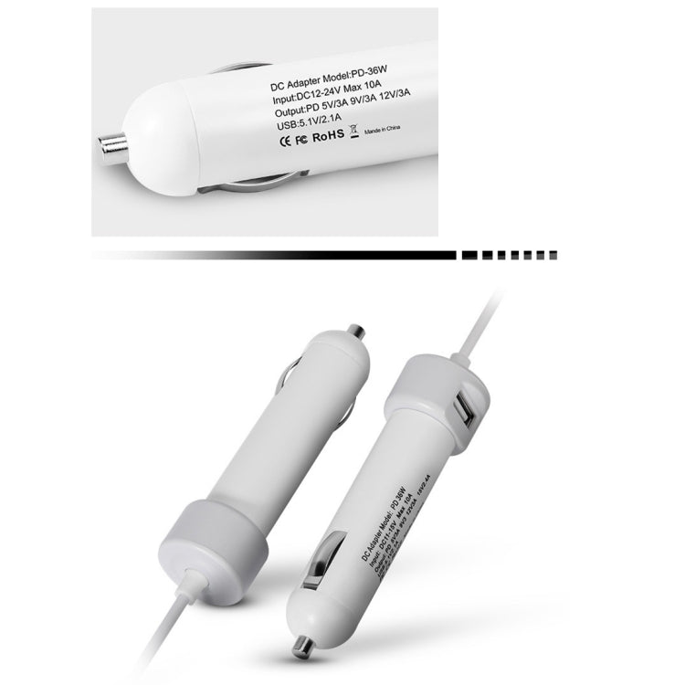 36W 5V 9V 12V 15V 3A DC USB-C / Type-C Car Adapter with 1 USB Port for Apple Macbook A1534, Length: 2m(White) - Cable & Adapter by PMC Jewellery | Online Shopping South Africa | PMC Jewellery | Buy Now Pay Later Mobicred