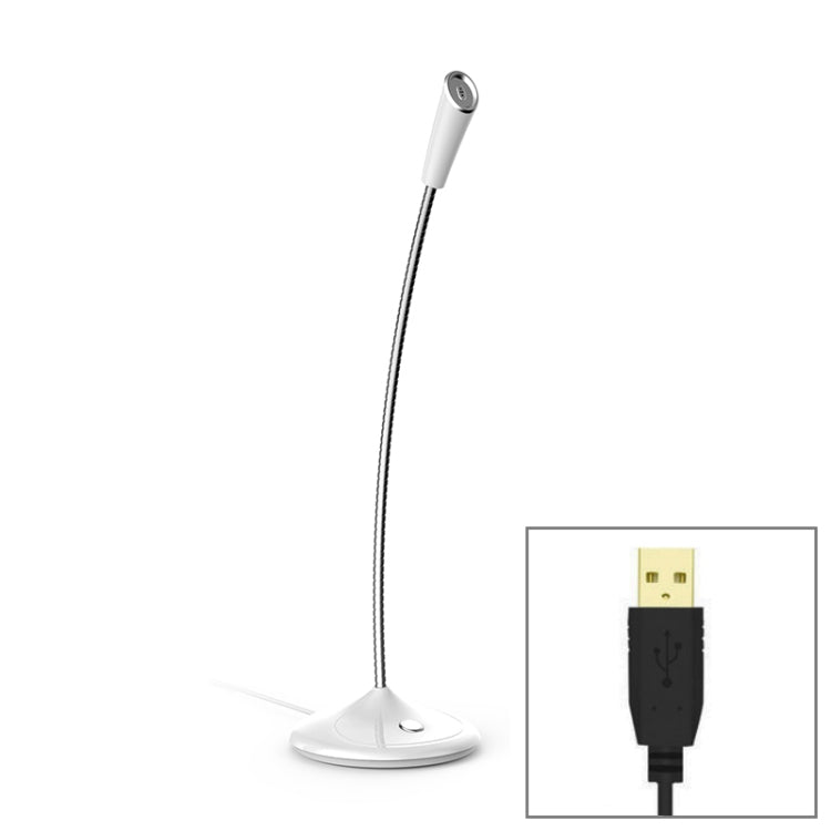 BK Desktop Gooseneck Adjustable USB Wired Audio Microphone, Built-in Sound Card, Compatible with PC / Mac for Live Broadcast, Show, KTV, etc.(White) - Microphone by PMC TechLife | Online Shopping South Africa | PMC TechLife | Buy Now Pay Later Mobicred
