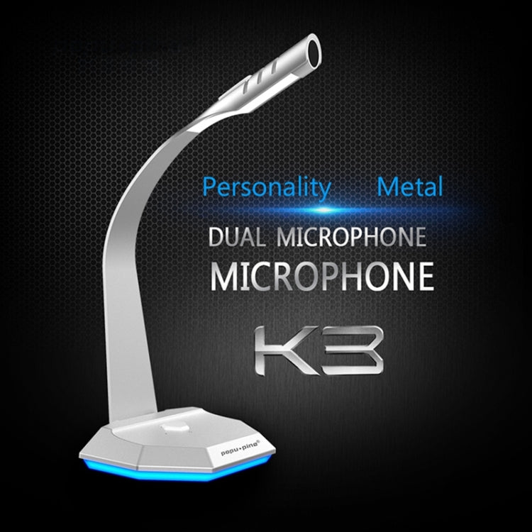 K3 Desktop Metal Base Omnidirectional 3.5mm Plug Wired Mic Condenser Microphone, Compatible with PC / Mac for Live Broadcast, Show, KTV, etc(Silver) - Microphone by PMC TechLife | Online Shopping South Africa | PMC TechLife | Buy Now Pay Later Mobicred