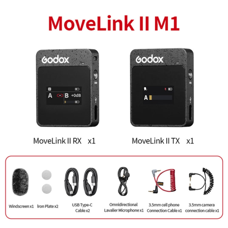 Godox MoveLink II M1 Wireless Lavalier Microphone System with Transmitters and Receiver for DSLR Cameras and Camcorders (Black) - free shipping - PMC Jewellery - Order now!