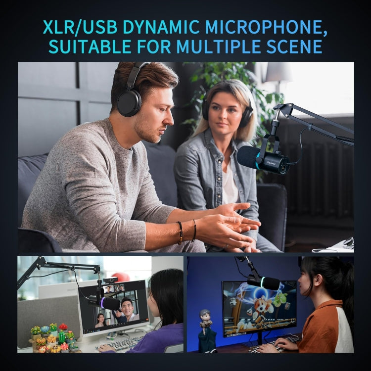 FEELWORLD PM1-AS XLR/USB Dynamic Microphone for Podcasting Recording Gaming Live Streaming with Boom Arm (Black) - free shipping - PMC TechLife - Order now!