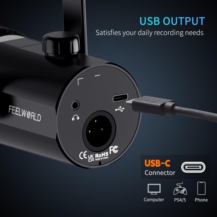 FEELWORLD PM1-AS XLR/USB Dynamic Microphone for Podcasting Recording Gaming Live Streaming with Boom Arm (Black) - free shipping - PMC TechLife - Order now!
