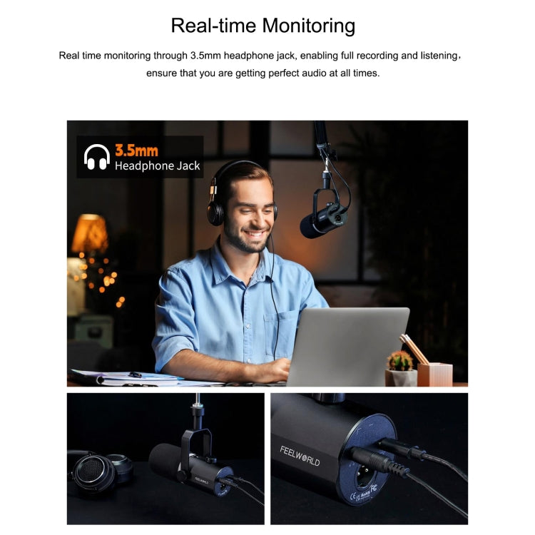 FEELWORLD PM1-AS XLR/USB Dynamic Microphone for Podcasting Recording Gaming Live Streaming with Boom Arm (Black) - free shipping - PMC TechLife - Order now!