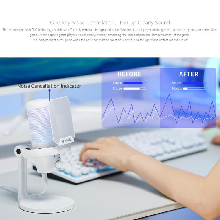 FEELWORLD VM1 USB Condenser Gaming Microphone for Streaming Noise Cancellation Mute RGB Light Desktop Stand (White) - Microphone by FEELWORLD | Online Shopping South Africa | PMC TechLife | Buy Now Pay Later Mobicred