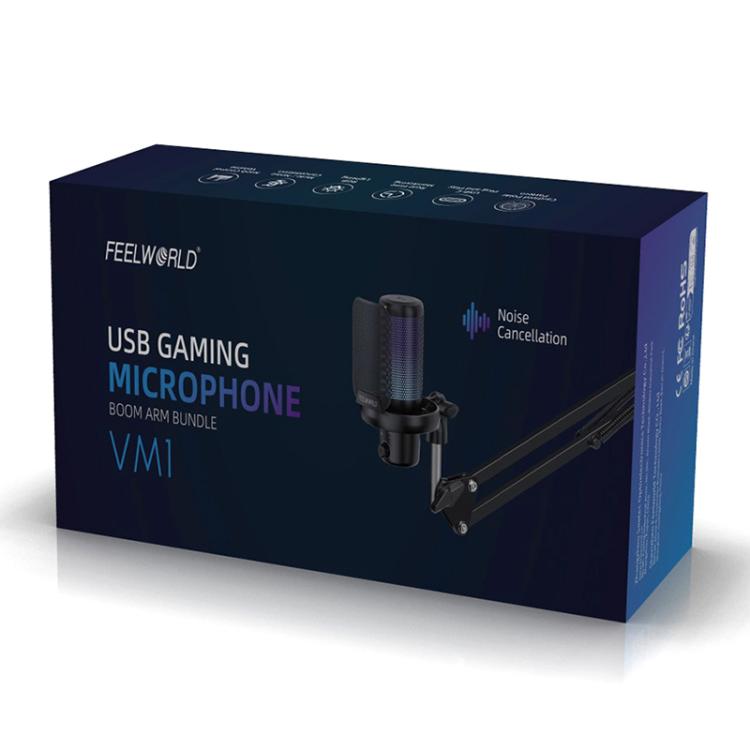 FEELWORLD VM1 USB Condenser Gaming Microphone for Streaming Noise Cancellation Mute RGB Light Boom Arm Stand (Pink) - Microphone by FEELWORLD | Online Shopping South Africa | PMC TechLife | Buy Now Pay Later Mobicred