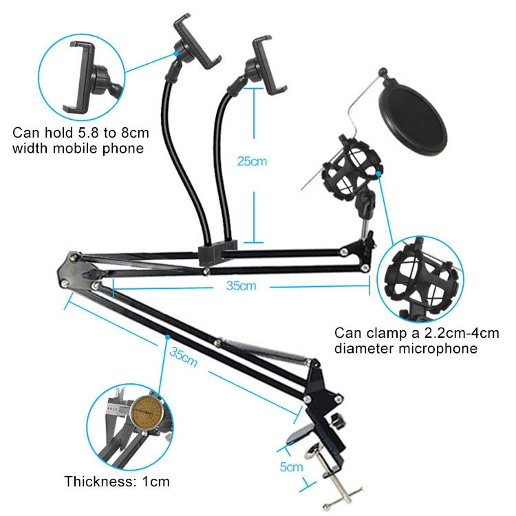 Dual Mobile Phone K Song Bracket 360 Degree Direction Cantilever Multifunctional Lazy Microphone Live Broadcast Bracket - Stand by PMC TechLife | Online Shopping South Africa | PMC TechLife | Buy Now Pay Later Mobicred