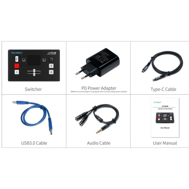 FEELWORLD L1 PLUS Multi-camera Video Mixer Switcher Touch Screen PTZ Control USB3.0 Fast Streaming Switcher (UK Plug) - Live Sound Effects Processors by FEELWORLD | Online Shopping South Africa | PMc TechLife | Buy Now Pay Later Mobicred