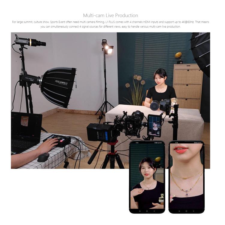 FEELWORLD L1 PLUS Multi-camera Video Mixer Switcher Touch Screen PTZ Control USB3.0 Fast Streaming Switcher (UK Plug) - Live Sound Effects Processors by FEELWORLD | Online Shopping South Africa | PMc TechLife | Buy Now Pay Later Mobicred