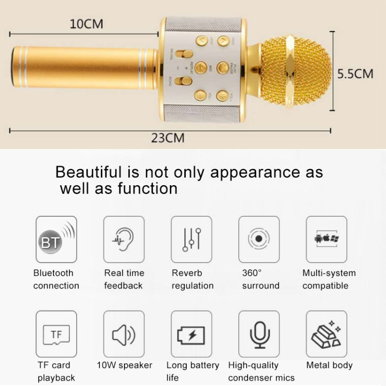 WS-858 Metal High Sound Quality Handheld KTV Karaoke Recording Bluetooth Wireless Microphone, for Notebook, PC, Speaker, Headphone, iPad, iPhone, Galaxy, Huawei, Xiaomi, LG, HTC and Other Smart Phones(Black) - Microphone by PMC TechLife | Online Shopping South Africa | PMC TechLife | Buy Now Pay Later Mobicred