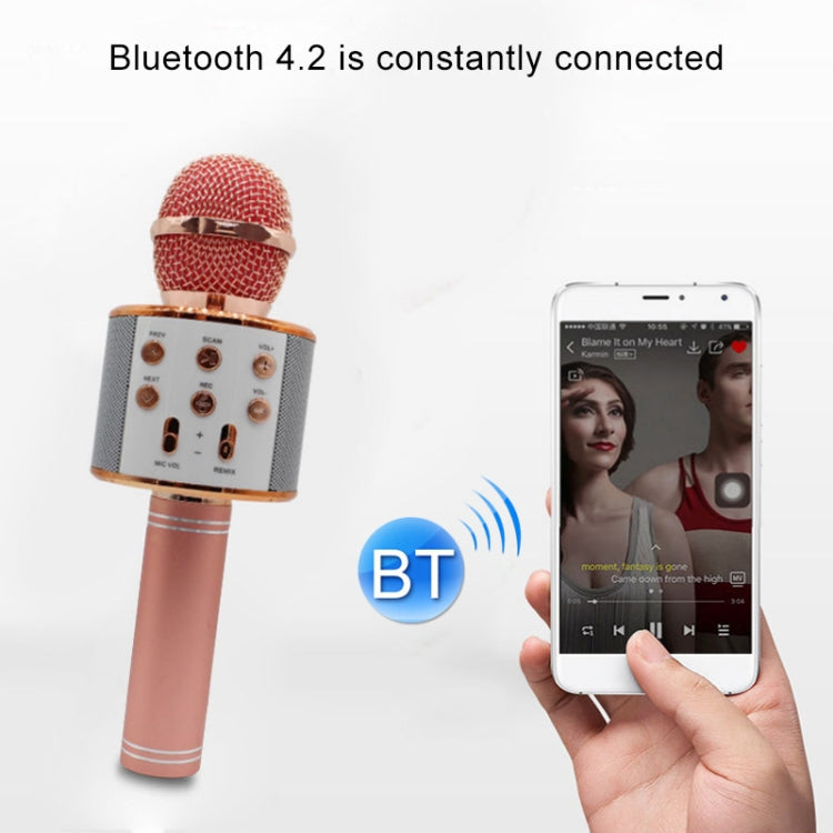 WS-858 Metal High Sound Quality Handheld KTV Karaoke Recording Bluetooth Wireless Microphone, for Notebook, PC, Speaker, Headphone, iPad, iPhone, Galaxy, Huawei, Xiaomi, LG, HTC and Other Smart Phones(Rose Gold) - Microphone by PMC TechLife | Online Shopping South Africa | PMC TechLife | Buy Now Pay Later Mobicred