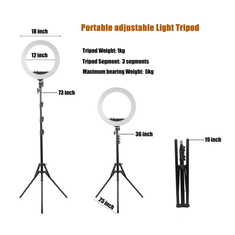 MANTOO RL-18 II 100-240V 55W 18 inch Two-color Dimmable Ring Fill Light with Tripod - free shipping - PMC Jewellery - Order now!