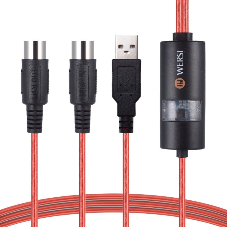 WERSI UM-18 USB MIDI Cable MidiPort Midi Cable Electric Piano Electronic Drum Music Editing Line, Length: 2m(Red) - free shipping - PMC TechLife - Order now!