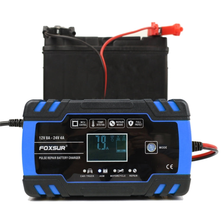 FOXSUR 12V-24V Car Motorcycle Truck Repair Battery Charger AGM Charger, US Plug (Blue) - Battery Charger by FOXSUR | Online Shopping South Africa | PMC TechLife | Buy Now Pay Later Mobicred