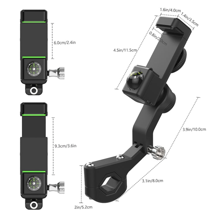 Motorcycle Spherical Compass Phone Holder, Rearview Mirror without Light (Black) - Holder by PMC TechLife | Online Shopping South Africa | PMC TechLife | Buy Now Pay Later Mobicred
