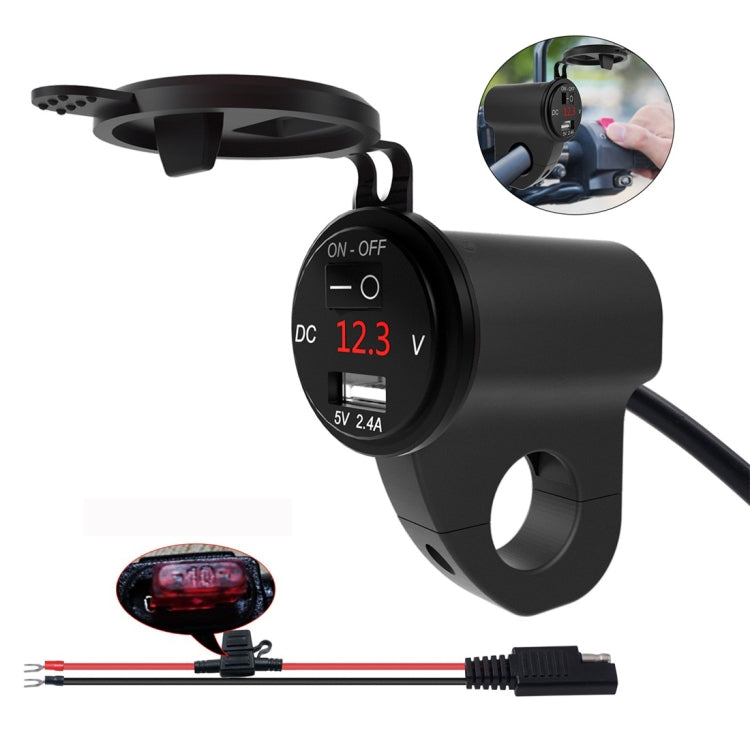 ZH-975B1 Motorcycle Aluminum Alloy Waterproof Mobile Phone Single USB Charger with Red Voltmeter(Black) - Battery Charger by PMC TechLife | Online Shopping South Africa | PMC TechLife | Buy Now Pay Later Mobicred