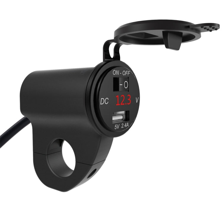 ZH-975B1 Motorcycle Aluminum Alloy Waterproof Mobile Phone Single USB Charger with Red Voltmeter(Black) - Battery Charger by PMC TechLife | Online Shopping South Africa | PMC TechLife | Buy Now Pay Later Mobicred