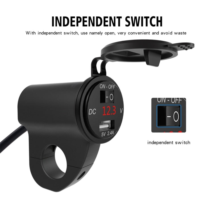 ZH-975B1 Motorcycle Aluminum Alloy Waterproof Mobile Phone Single USB Charger with Red Voltmeter(Black) - Battery Charger by PMC TechLife | Online Shopping South Africa | PMC TechLife | Buy Now Pay Later Mobicred