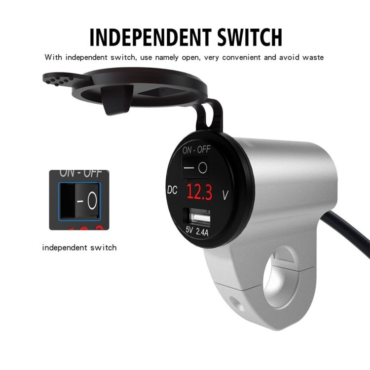 ZH-975A1 Motorcycle Aluminum Alloy Waterproof Mobile Phone Single USB Charger with Red Voltmeter(Silver) - Battery Charger by PMC TechLife | Online Shopping South Africa | PMC TechLife | Buy Now Pay Later Mobicred