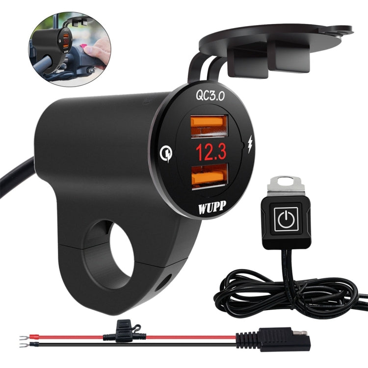 WUPP ZH-975B3 Motorcycle Aluminum Alloy Waterproof Mobile Phone Double QC3.0 Quick Charging Charger with Voltmeter(Black) - free shipping - PMC Jewellery - Order now!