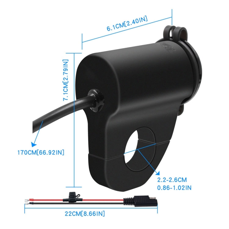 WUPP ZH-975B3 Motorcycle Aluminum Alloy Waterproof Mobile Phone Double QC3.0 Quick Charging Charger with Voltmeter(Black) - free shipping - PMC Jewellery - Order now!