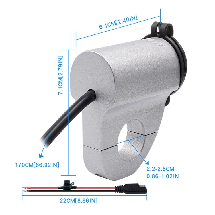 WUPP ZH-975A3 Motorcycle Aluminum Alloy Waterproof Mobile Phone Double QC3.0 Quick Charging Charger with Voltmeter(Silver) - free shipping - PMC TechLife - Order now!