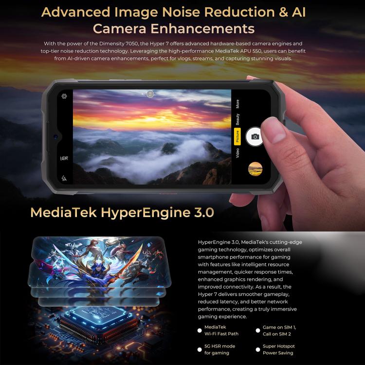 HOTWAV Hyper 7 Rugged Phone, 8GB+256GB, 10800mAh, 6.6 inch Android 14 MediaTek Dimensity 7050 5G, Network: 5G, OTG, NFC (Punk Yellow) - free shipping - PMc TechLife - Order now!