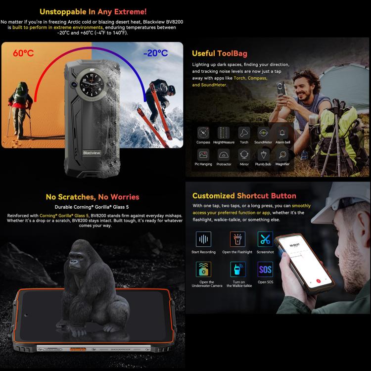 Blackview BV8200 Rugged Phone, 12GB+256GB, 6.5 inch + 1.3 inch Android 14 MediaTekHelio G100 MT8781, Network: 4G, NFC (Green) - free shipping - PMc TechLife - Order now!