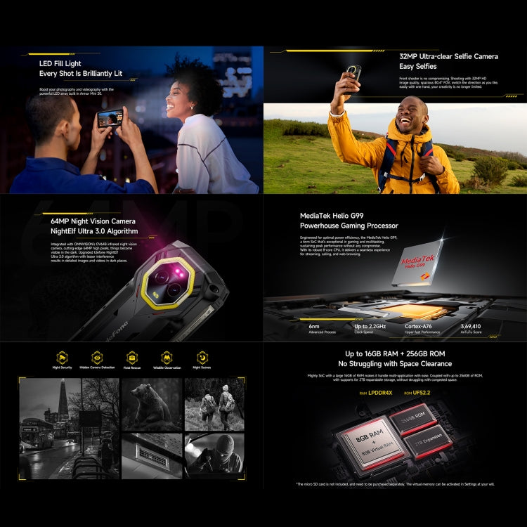 Ulefone Armor Mini 20, Night Vision, 8GB+256GB, IP68/IP69K Rugged Phone, 4.7 inch Android 14 MediaTek Dimensity 6300 Octa Core, Network: 4G, NFC, OTG (Black) - free shipping - PMC Jewellery - Order now!