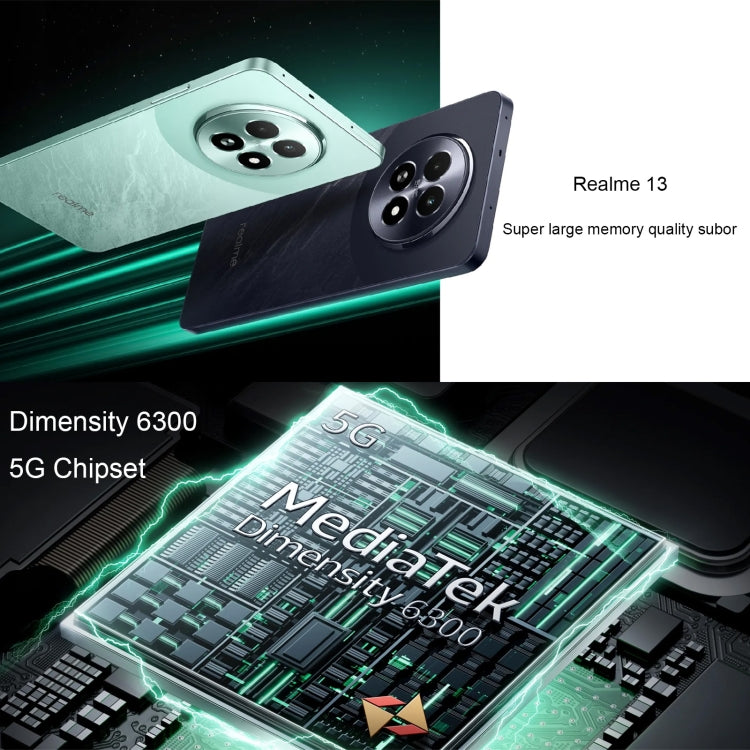 Realme 13, 12GB+512GB, Side Fingerprint Identification, 6.72 inch Realme UI 5.0 Dimensity 6300 5G Octa Core, Network: 5G (Green) - free shipping - PMC Jewellery - Order now!