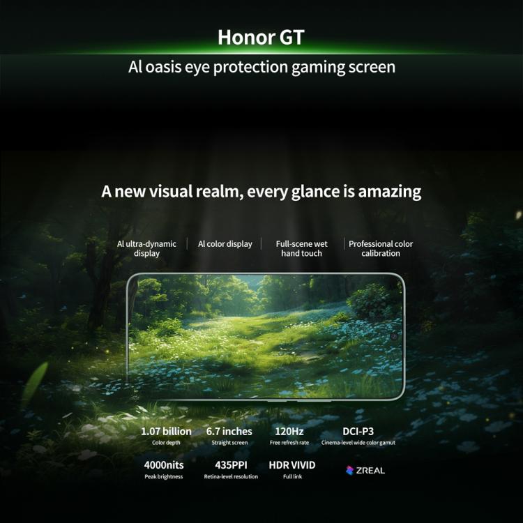 Honor GT, 12GB+512GB, In-screen Fingerprint, 6.7 inch MagicOS 9.0 Android 15.0 Snapdragon 8 Gen 3 Octa Core, Network: 5G, OTG, NFC (Green) - free shipping - PMc TechLife - Order now!